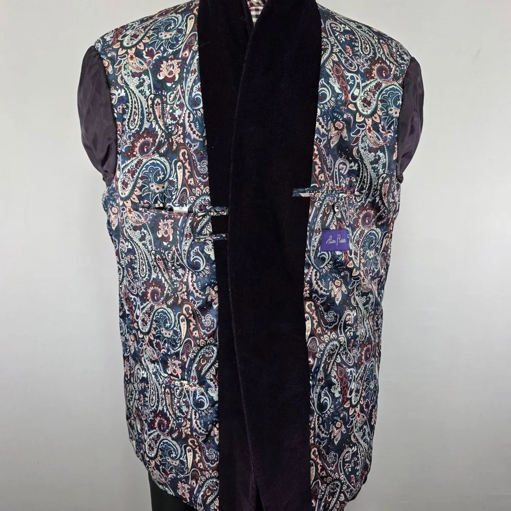Alan‎ Flusser Men's Sport Coat Blazer Two Button Dark Purple Corduroy Cotton XXL